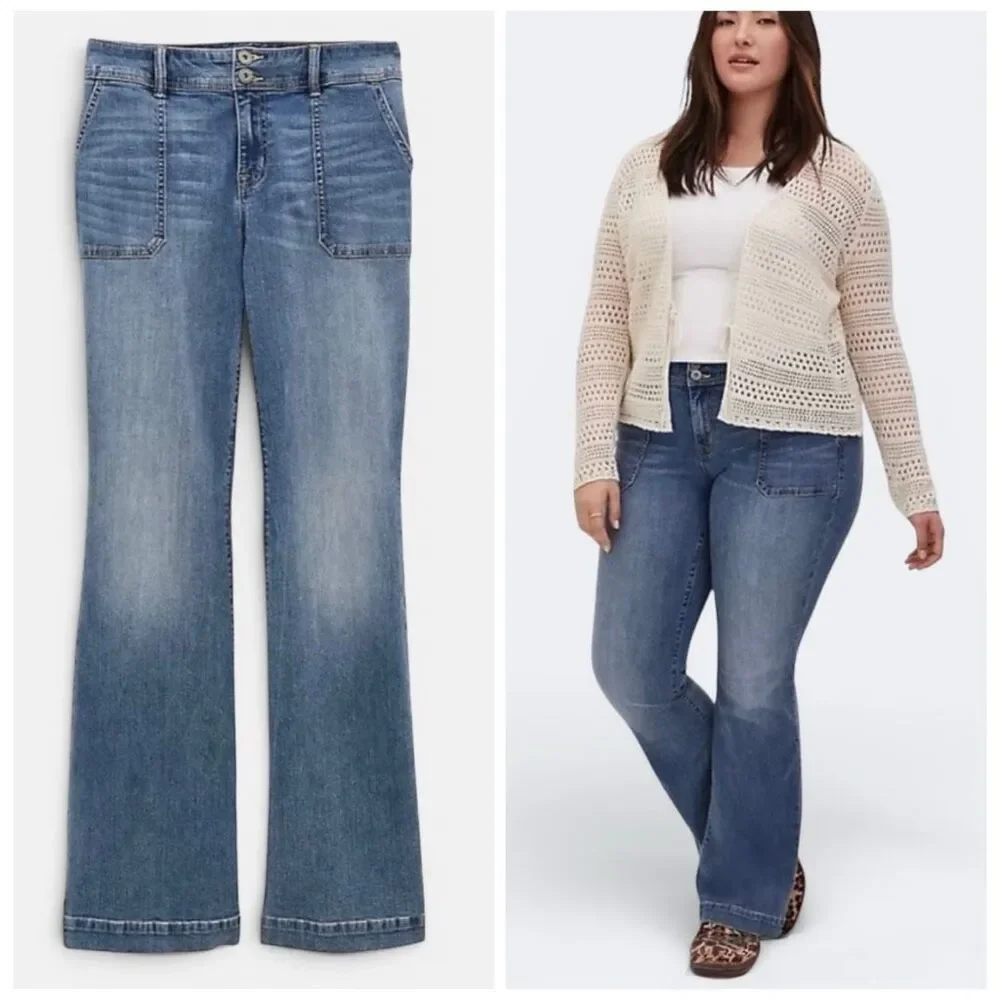 Torrid Vintage Stretch TALL Mid Rise Flare Jeans 33.5” Sz 14T